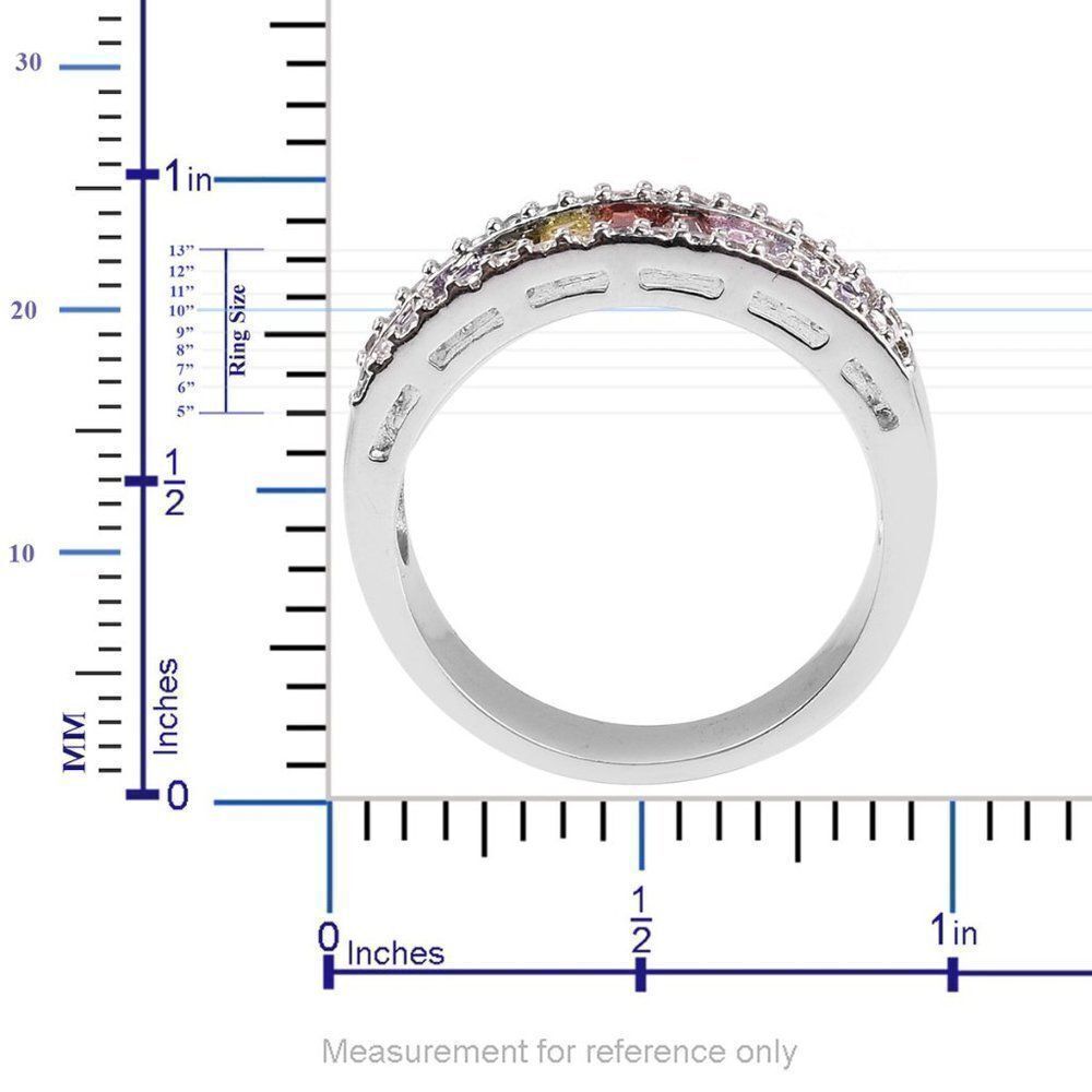 Ring Simulated Multi Color Diamond Silvertone - Picture 4 of 4